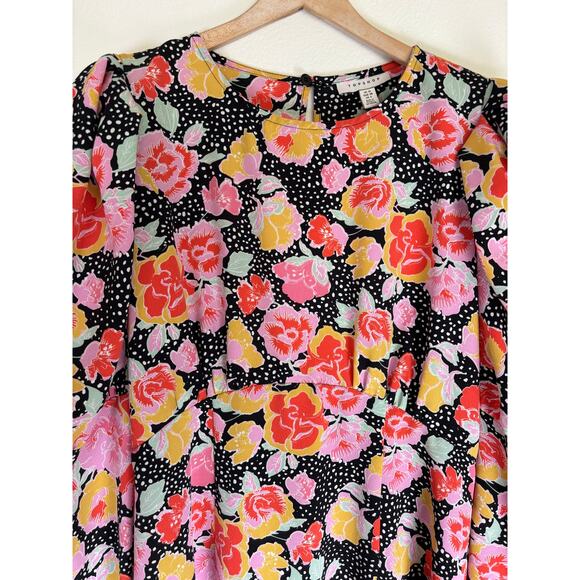 Topshop Floral Long sleeve open back dress Slit front Empire Waist Size US 6 - Picture 5 of 11